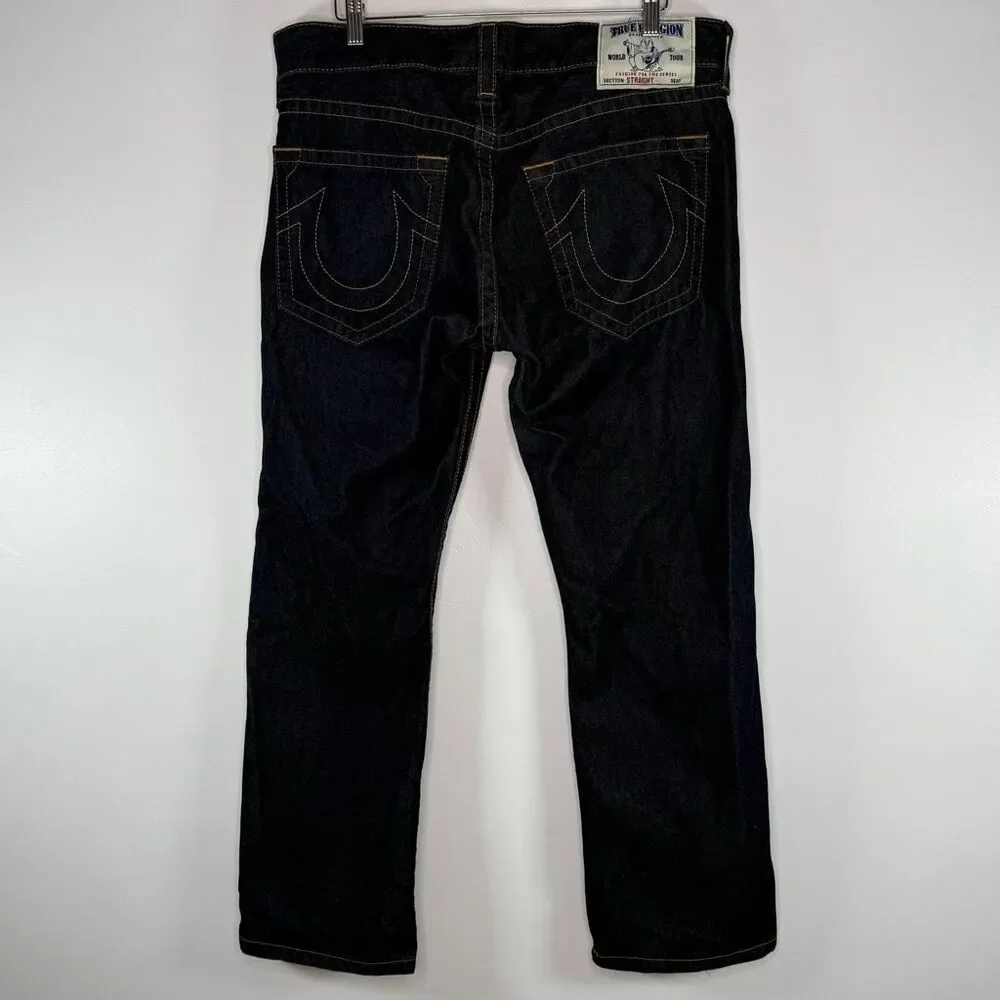 True Religion Dark Wash Ricky Relaxed Straight Jeans w/o Flap / No Flap // Men’s